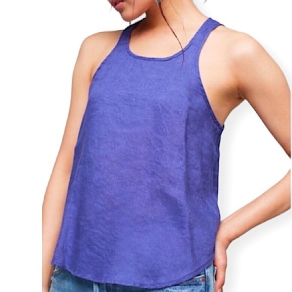 Maeve Tops - MAEVE 100% Linen Sleeveless Razor Back Blue Top
